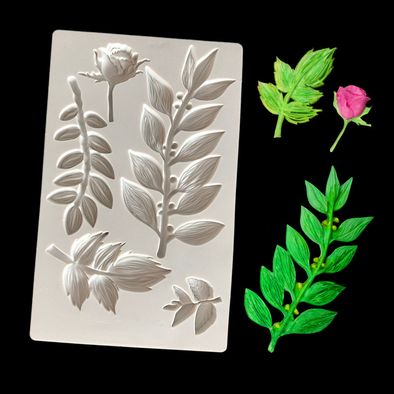 Ramas de rosas, chocolate, fondant, pastel decorativo, molde de silicona, modelado de hojas, molde de silicona, goteo de galletas