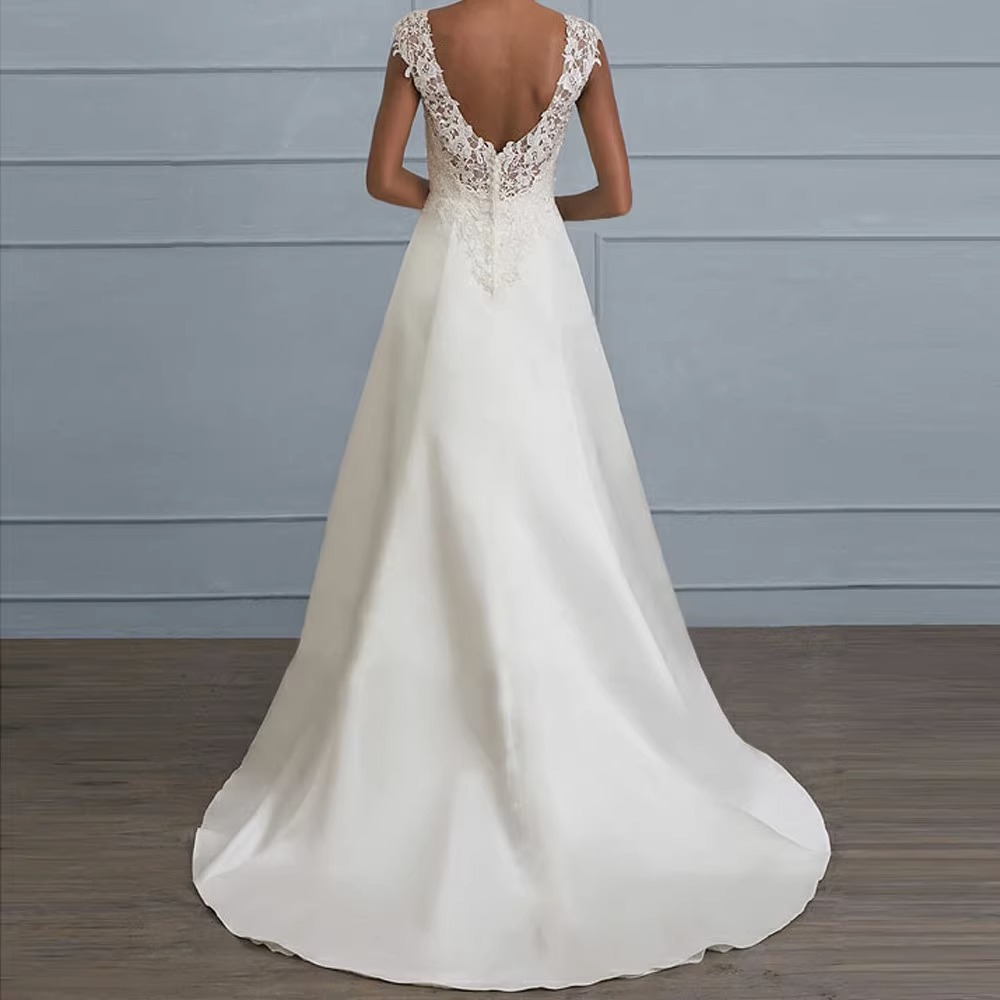 Europeo y Americano de color sólido de encaje costura Sling Hollow backless vestido tostado vestido de novia vestido blanco image 6