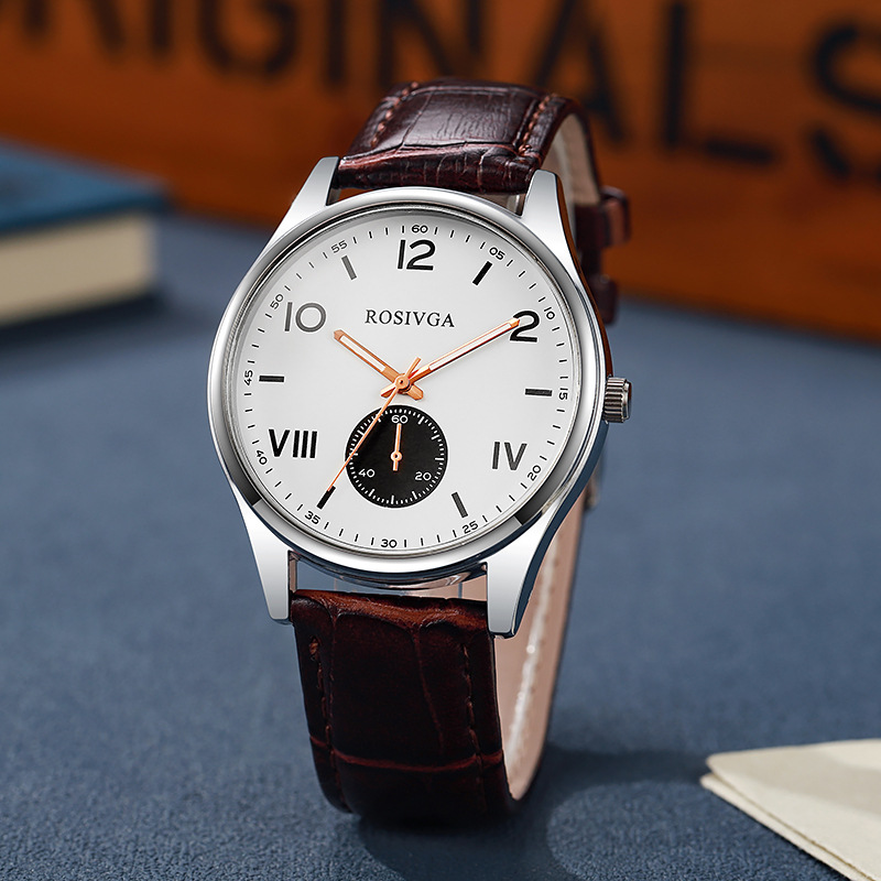 Popular Fashion Men's Sports Watch with Large Dial and Digital Face, High-End Student Leather Strap Quartz Watch, Cross-Border