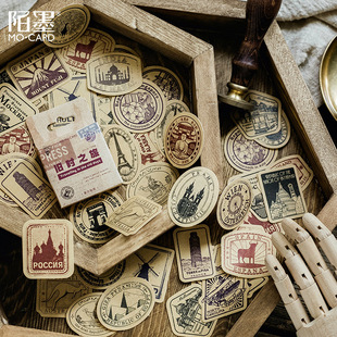 Boxed Stickers Momo Original Journey of the Old Time Handbook Kraft Paper Decoration Special-shaped Sealing Stickers 46 Pieces