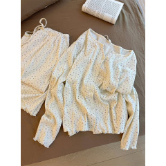 法式甜美小碎花长袖睡衣女秋季2025新款软糯舒适大码家居服套装女