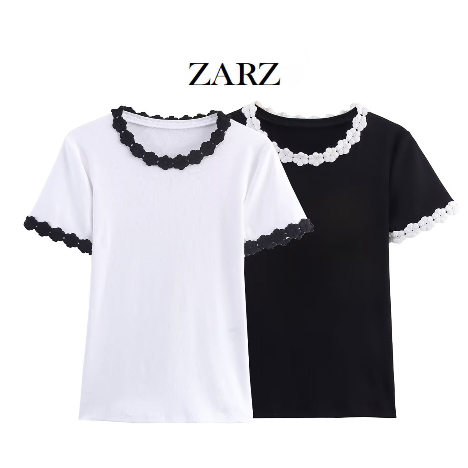Zarz Homemade European and American Style New Women's Clothing, Fashionable and Versatile Flower Accessories T-Shirt 5644863