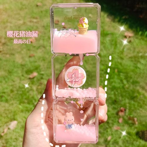 Creative cute cherry blossom oil leak desktop small ornaments decompression small objects water drop liquid hourglass birthday gift