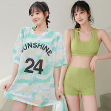 泳装女三件套时尚运动分体长袖罩衫防晒保守裙式遮肚温泉泳衣批发