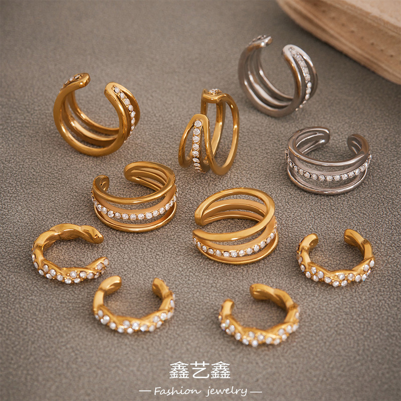 鑫艺鑫欧美跨境新款饰品不锈钢镶锆石三层耳骨夹耳饰简约时尚耳环|undefined