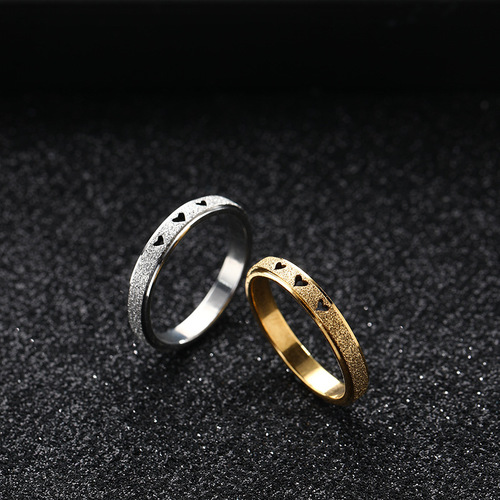  new factory direct supply simple frosted hollow three hearts female individually packaged couple rings
