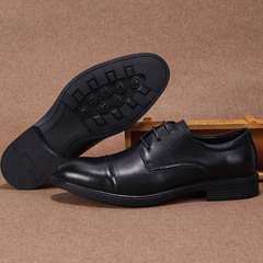 秋季新款商務正裝休閒皮鞋男頭層牛皮英倫尖頭男士皮鞋婚禮工作鞋