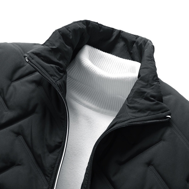 Giacca invernale da uomo in cotone a forma di diamante con isolamento in peluche, versione coreana, colletto corto in piedi_voghion.com