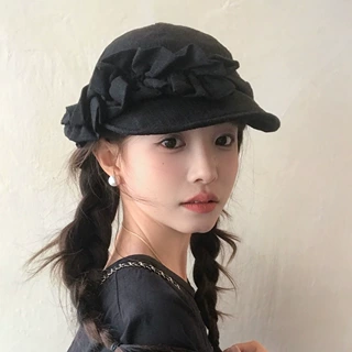 褶皱大花朵报童帽子2026年女显脸小大头围贝雷帽马术帽复古鸭舌帽