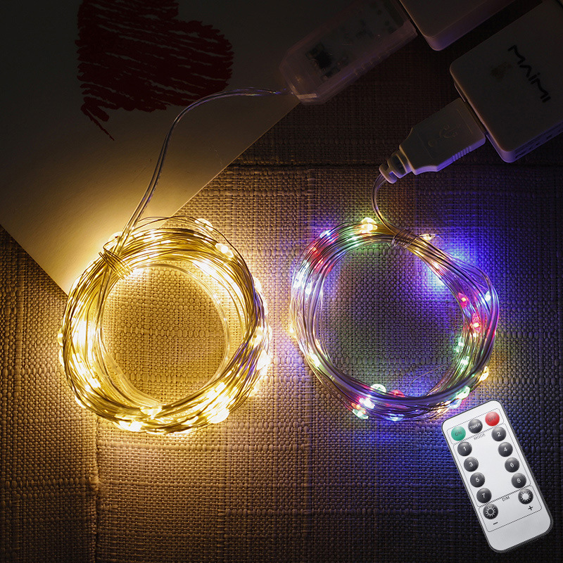 Transfronterizos LED cable de cobre lámpara USB cadena de lámpara de control remoto estrella habitación de acampamiento al aire libre luces decorativas iluminación de colores