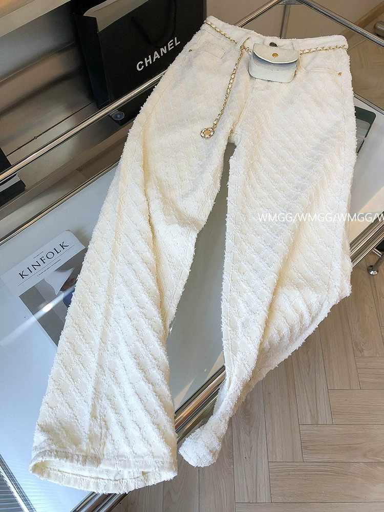 Прямые свободные джинсы (женские) Chanel-стиль, белые летние, свободный крой