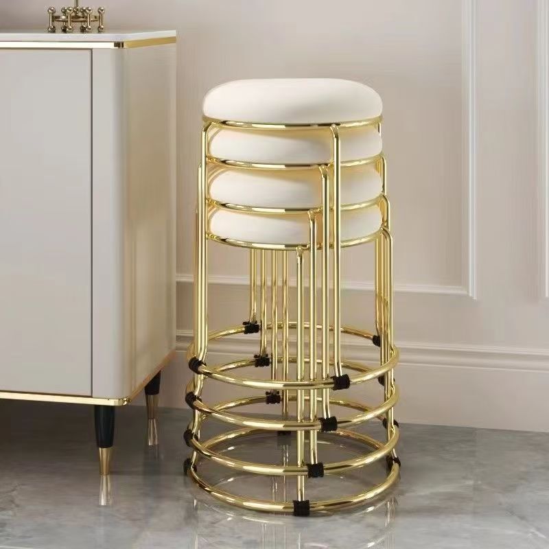 Light Luxury Stool for Home Use, Trendy Small Stool, Stackable Low Stool, Round Stool, Modern Minimalist Dining Table Chair, Makeup Bench