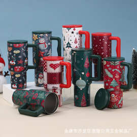 跨境创意圣诞节40oz汽车杯手柄大容量冰霸汽车杯304不锈钢带吸管