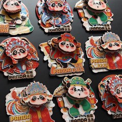 国潮パンダ冷蔵庫貼り中国風京劇アニメ立体創意かわいい成都観光周辺文創記念