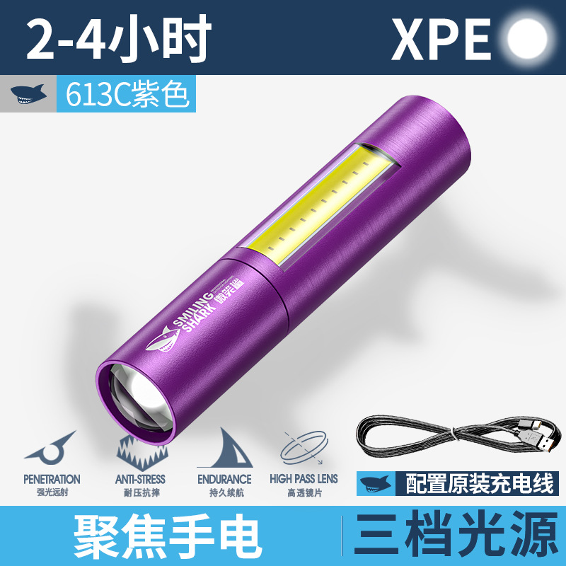 613C 보라색 [측면 조명이 있는 줌, 내장 14500 리튬 배터리 600MAH, 플라스틱 상자]