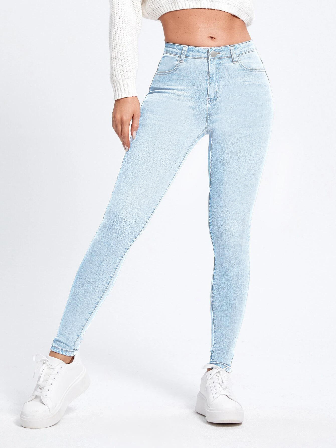 Jeans Ajustados de Tiro Alto para Mujer de Mezclilla de Algodón Elásticos para Uso Diario