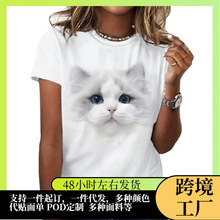 独立站亚马逊新款短袖3d立体猫卡通情侣潮牌女装T恤