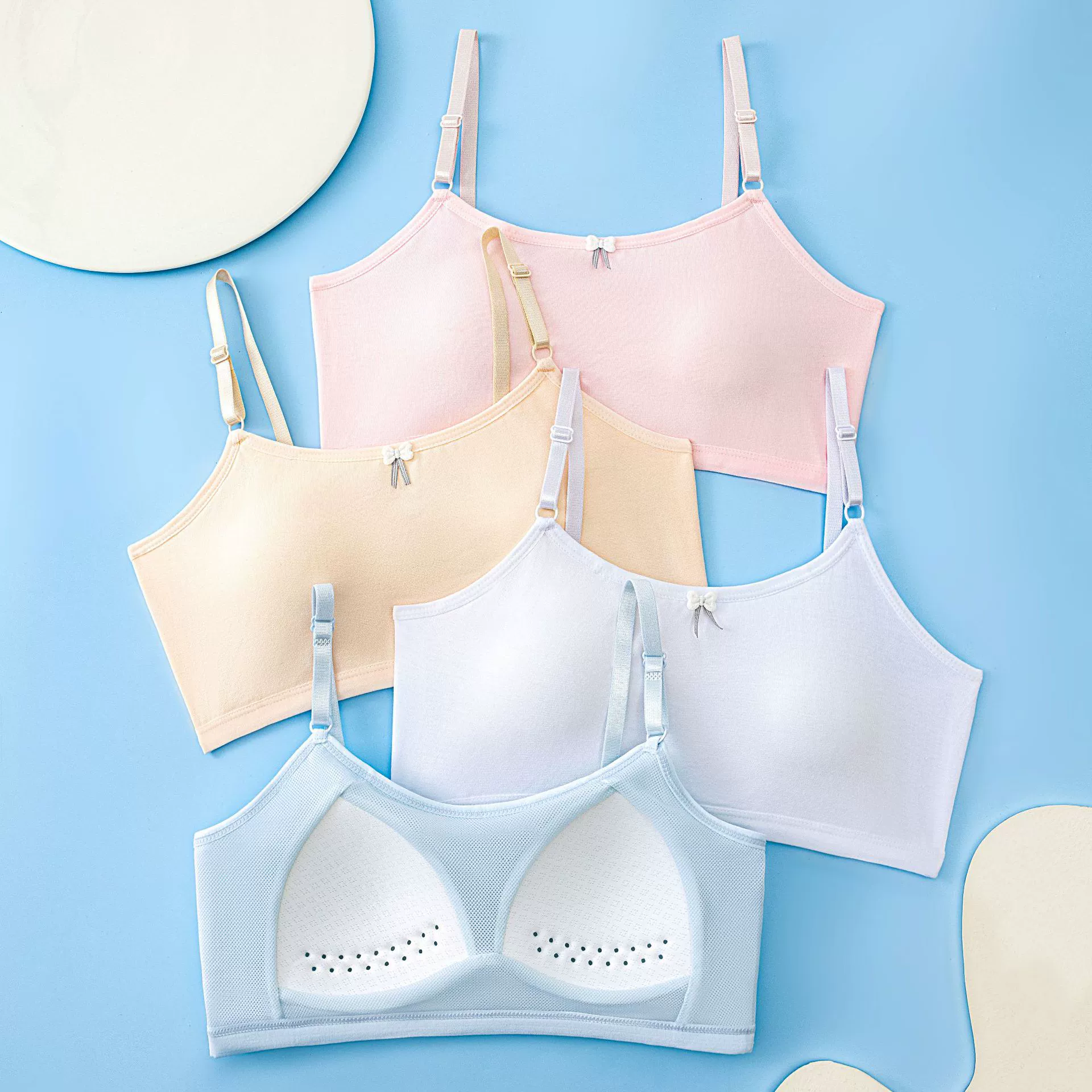 Underwear for students, cotton top with cups, short protective underware, bra top