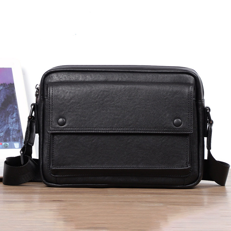 Túi đeo chéo nam da bò thật kiểu ngang cỡ nhỏ 29×11×17 cm — Màu đen