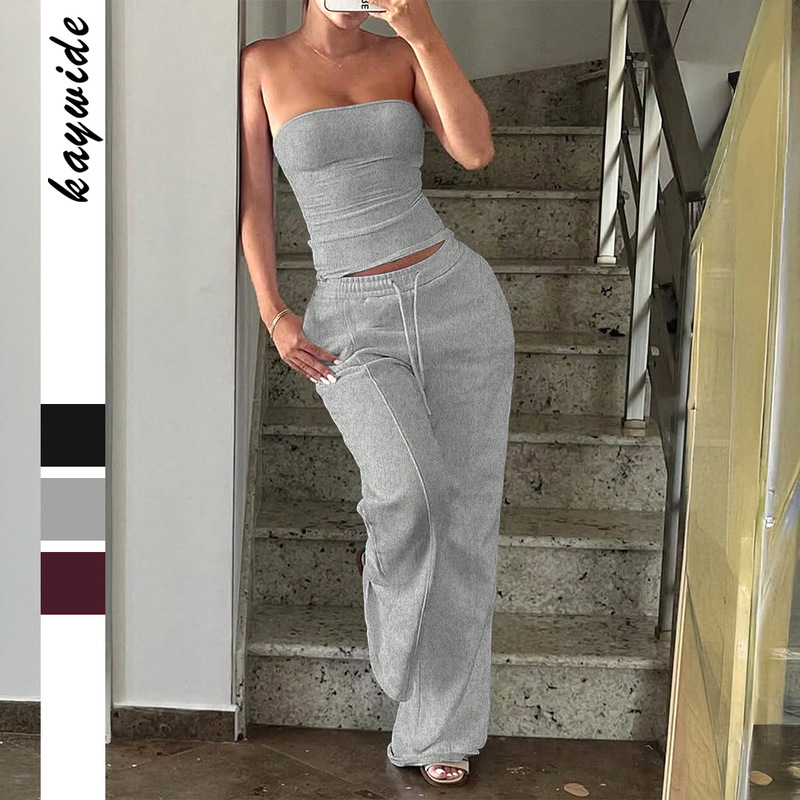 Di Yun European and American Style Casual Vacation Tube Top Vest Casual Long Pants Set Women's Clothing 2026 Summer Amazon Independent Site Di Yun European and American Style Casual Vacation Tube Top Vest Casual Long Pants Set Women's Clothing 2026 Summer Amazon Independent Site