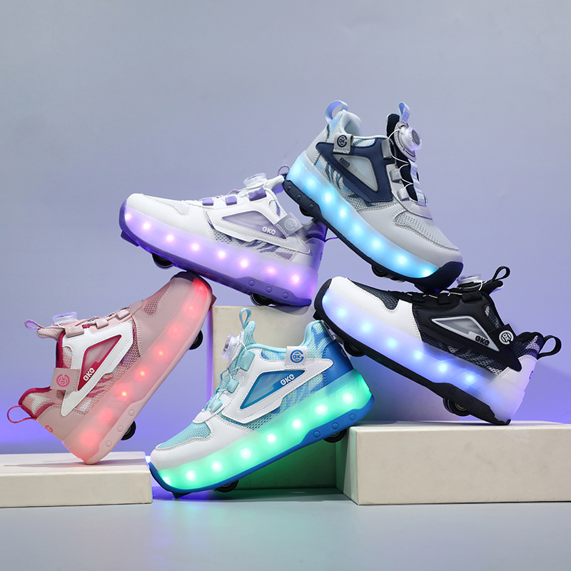 BKG roller shoes for boys and girls, 2025 summer new model, children's light-up four-wheel skates for girls