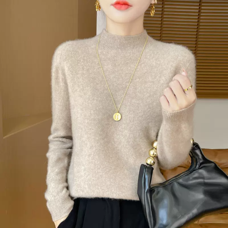 一线成衣批发亲肤感100%羊毛无缝秋冬新款女半高领羊绒毛衣现货