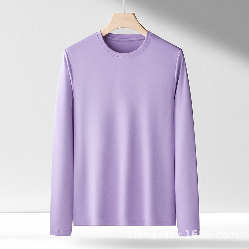 De alta gama de productos genuinos de algodón Pima de caballo cuello redondo de manga larga Camiseta de algodón puro color sólido de manga larga pullover hombres y mujeres camisa de fondo