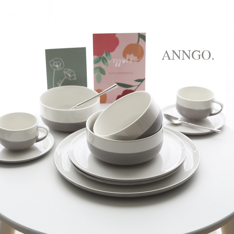 LZ Lujia nuevo traje de vajilla de cerámica mate de dos colores nórdico simple placa plana grande Placa de carne Placa de postre