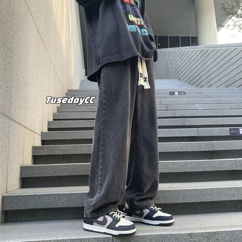 Pantalones vaqueros negros American oversize Street Pants High Street ins hombres de moda suelta recta drapeado Pantalones anchos