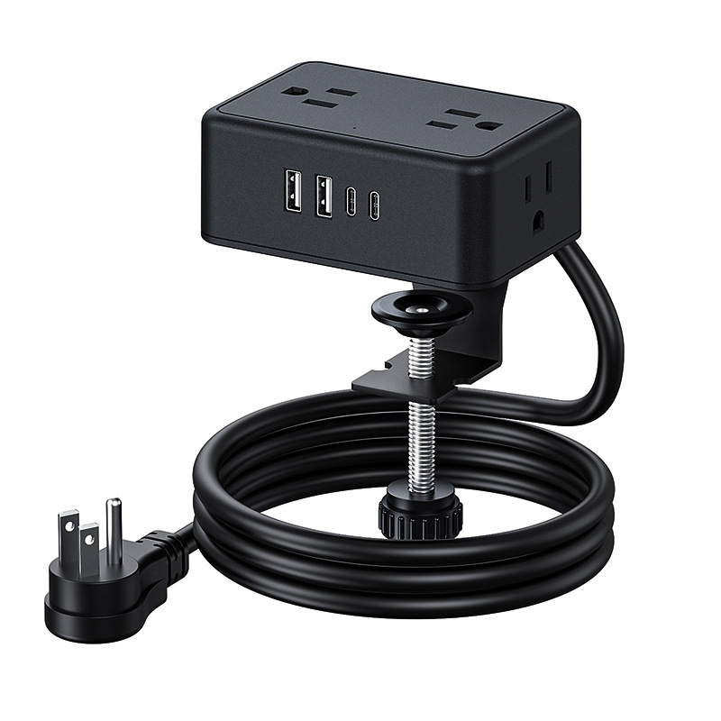 跨境美标小型夹桌插座USB20W快充多电源扭转固定夹子桌面台湾插座