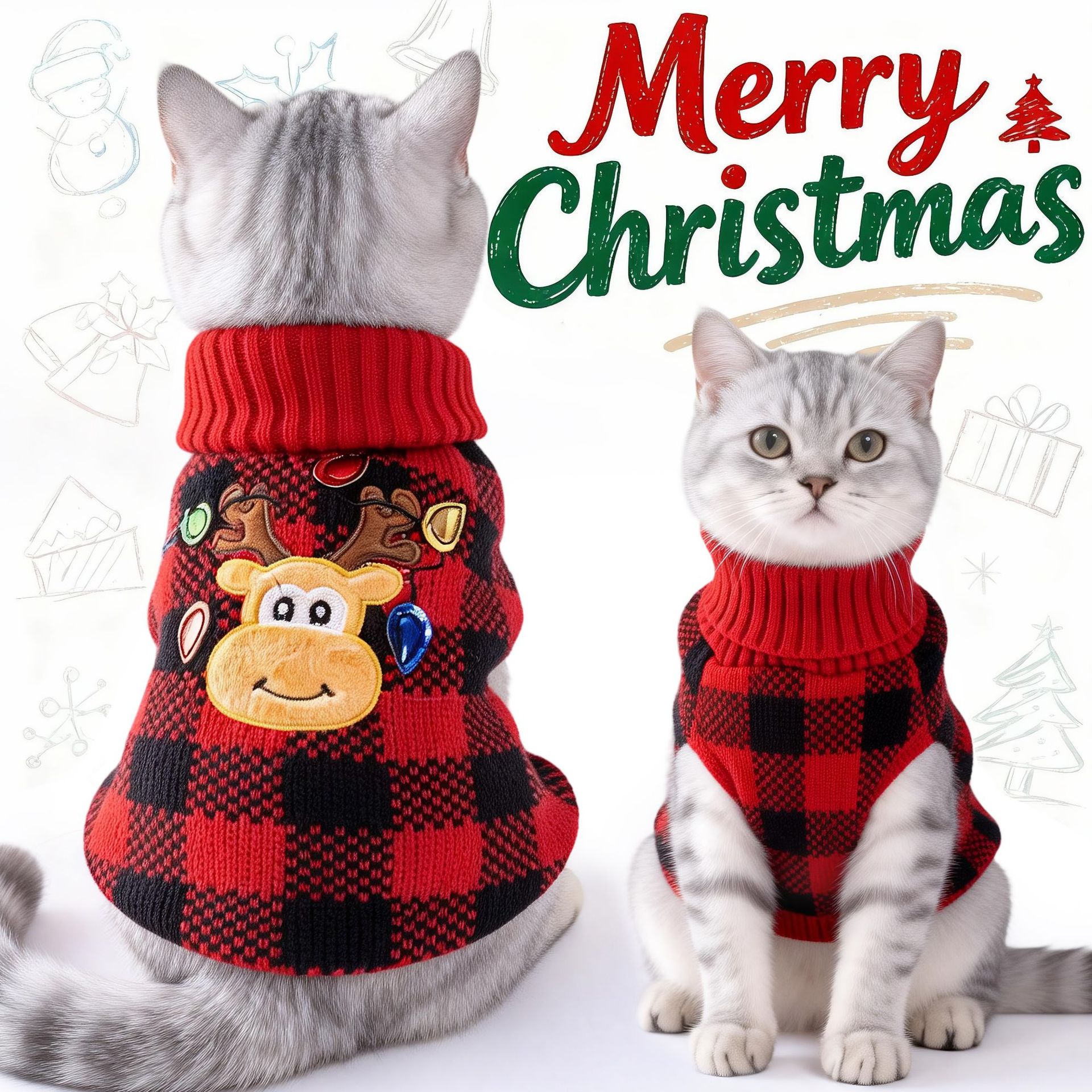 Nueva ropa transfronteriza para mascotas de otoño e invierno, bonito suéter navideño a cuadros para perros, suéter para perros y gatos