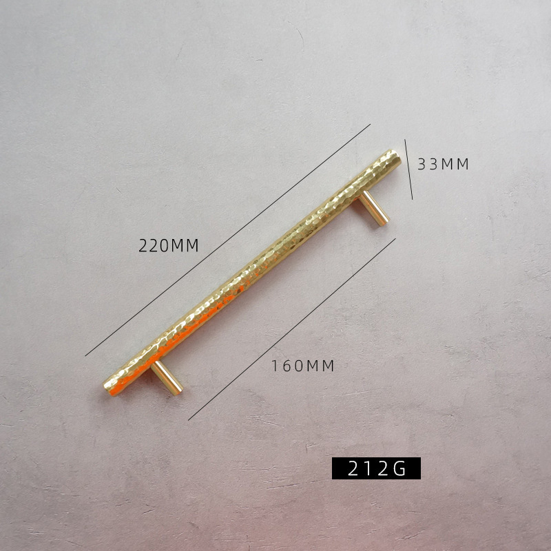 Manija de latón martillado moderno minimalista gabinete cajón armario puerta zapato gabinete de lujo luz oro cobre puro mango largo