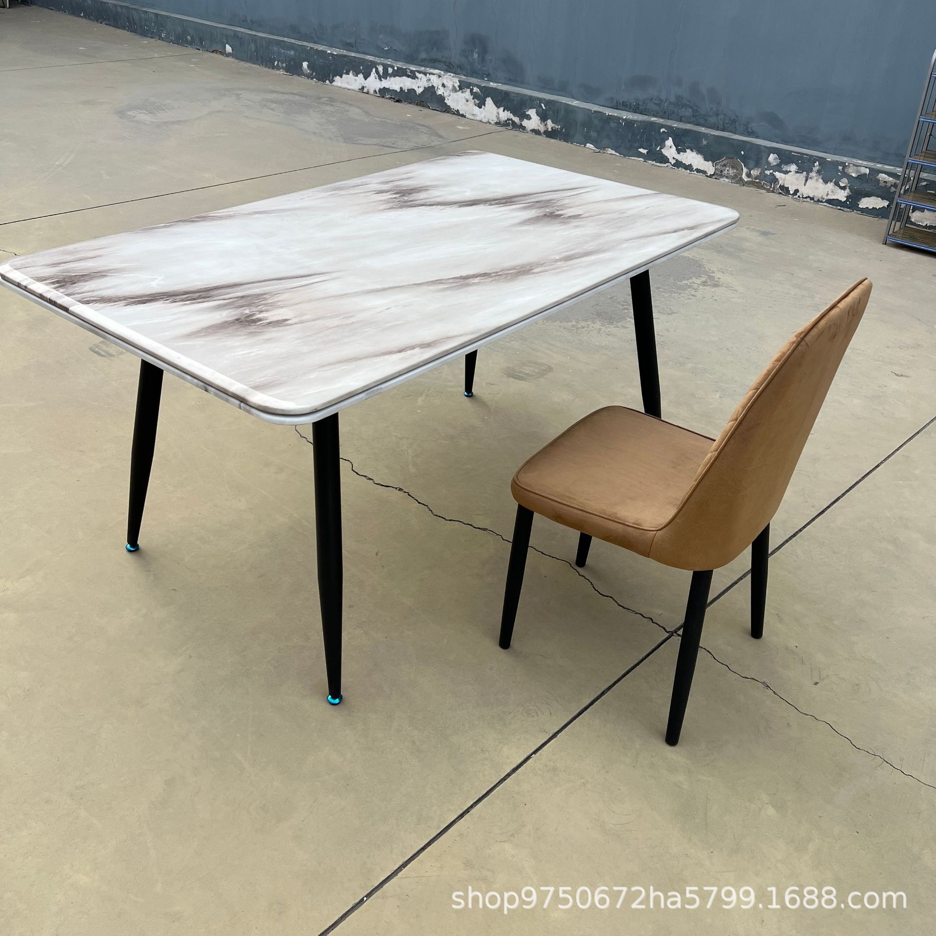 Dinning Table Factory Wholesale Marble Rock Plate Dining Table and Chair Combination 1*6 Dining Table Dining Chair Set
