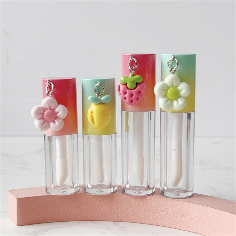 6ml现货渐变蓝粉侧边带可爱挂坠唇彩唇釉管包材lip gloss tube