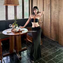 2026年新款欧美沙滩裙女纯色性感吊带沙滩比基尼罩裙泳衣防晒服无