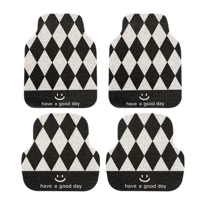Ayaqaltılar (Kovriklər), and White Checkered Car Wire Ring - 5044-two-pieces-at-the-back-black-and-white-prismatic-grid