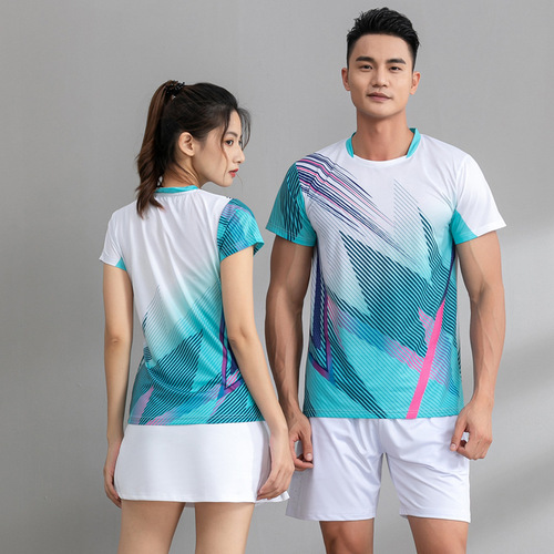 Men's Summer Quick-Dry Short-Sleeve Sports Set Badminton Tennis Table Tennis Printed Clothes Women Training Running
