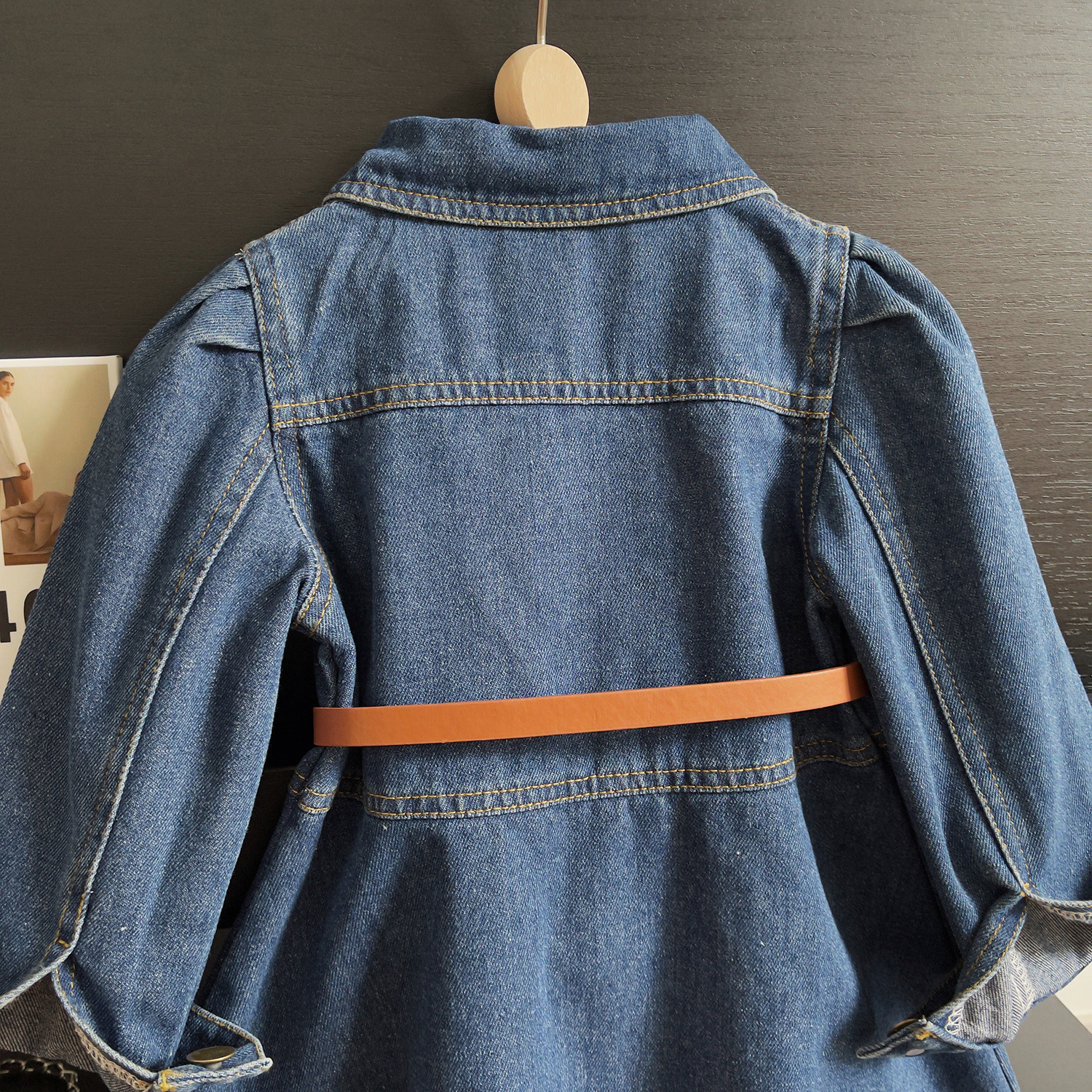 Rochie din denim cu mâneci lungi pentru fetițe din bumbac moale_voghion.com