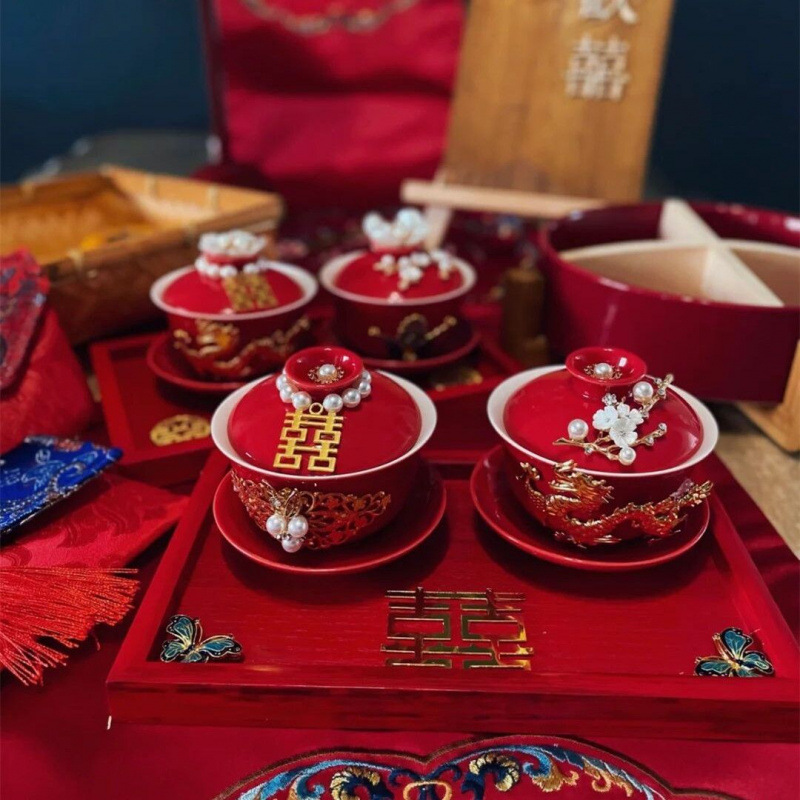 Tazas de té de boda de bodas de bodas de cerámica de decoración hecha a mano taza de boda