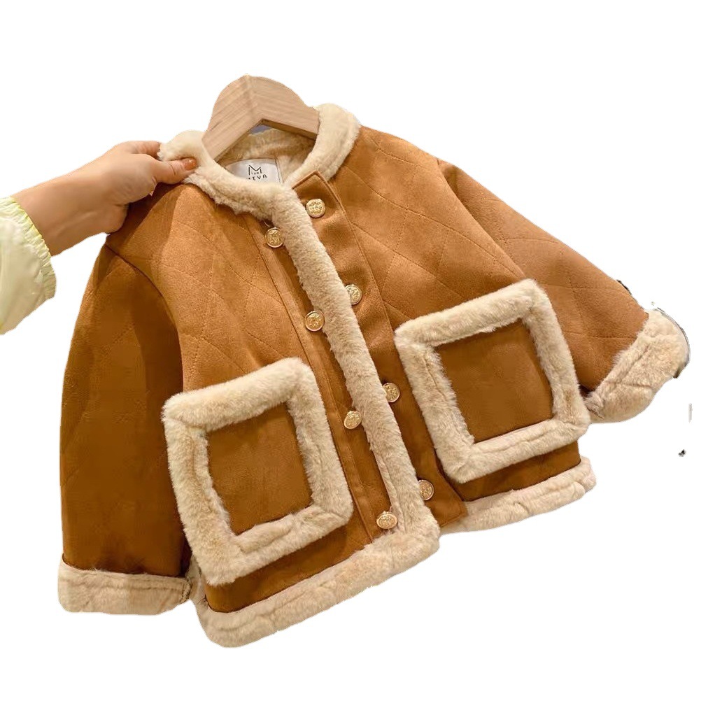 Ropa para niños ropa de invierno para niñas 2023 nuevo estilo occidental bebé niñas forrada de lana engrosada abrigo corto para niños de invierno