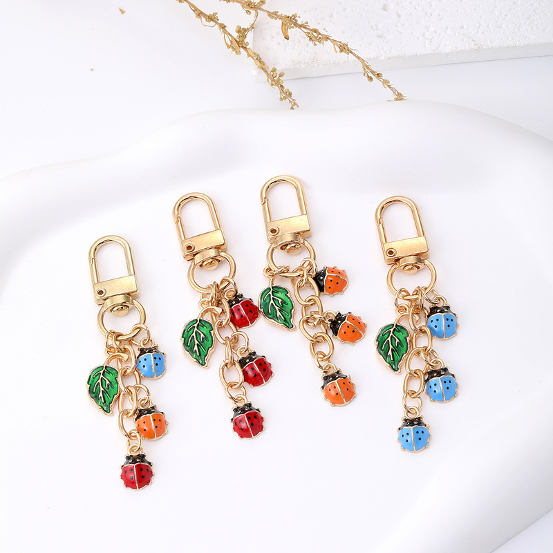 Cross-Border Metal Rhinestone Ladybug Gift Keychain Alloy Enamel Forest-Style Pendant Cartoon Lobster Clasp Gift