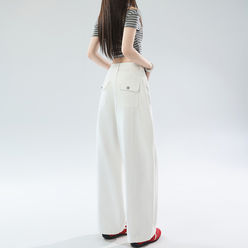 Jeans blancos para mujeres de tamaño grande verano nuevo tipo de cintura alta pantalones de trapos sueltos delgados hermana gorda mm pantalones de piernas anchas