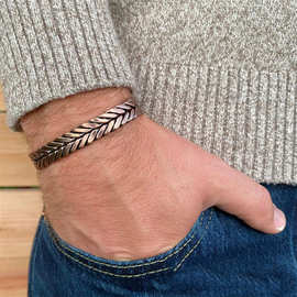 蓝菁 跨境新款红铜民族风磁性手镯 复古磁石手环情侣开口手镯手饰