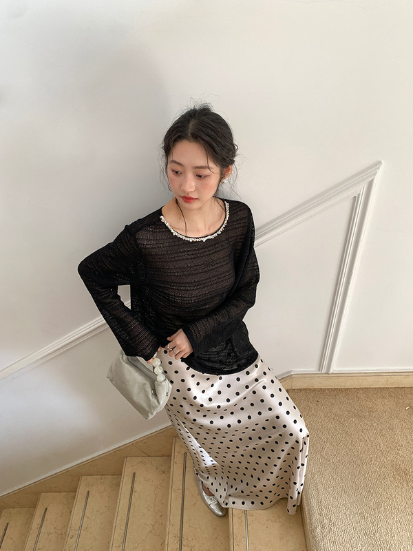 起范 优雅醋酸波点鱼尾长裙女秋季新款气质高腰显瘦垂感半裙86330|undefined