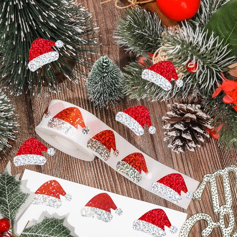 500 ステッカー/ロールクリスマスホリデーキャンディギフトステッカー装飾クリスマス帽子粘着シールステッカー|undefined