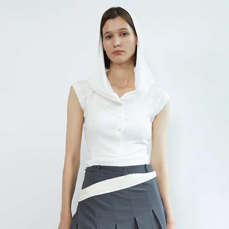 Low Home Homemade Modal Hooded Knitted Vest Women's 24ss Spring and Summer Sports Sweater Sleeveless T-shirt Short Top