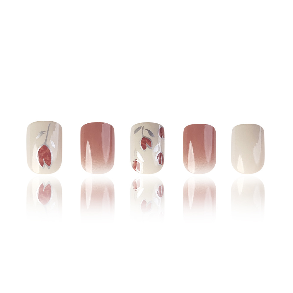 El comercio exterior más vendido blush gradiente usar uñas elegantes tulipanas manicure 24 piezas de parche de uñas en Europa image 6