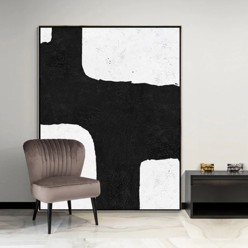 北欧黑白极简抽象装饰画客厅沙发背景墙手绘油画走廊玄关挂画