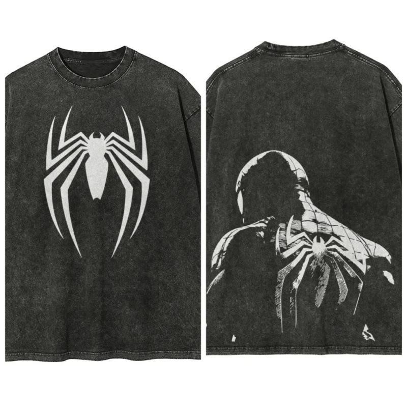 Marvel Spider-Man Washed Retro Short-Sleeved T-Shirt Casual Summer Wear Men's Short-Sleeved Half-Sleeved Sports Popular Cotton 23g Marvel Spider-Man Washed Retro Short-Sleeved T-Shirt Casual Summer Wear Men's Short-Sleeved Half-Sleeved Sports Popular Cotton 23g