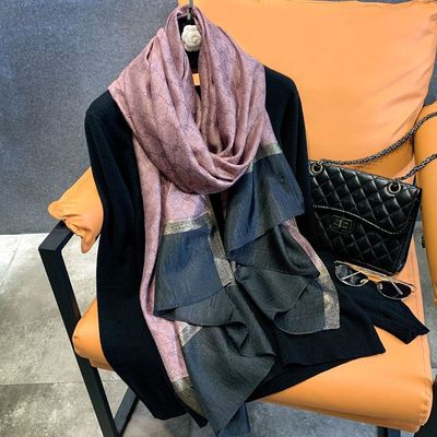 春秋围巾丝巾女长款真丝桑蚕丝礼品纱巾百搭韩版撞色时尚披肩批发